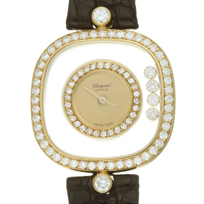 Pre-owned Chopard Champagne Diamonds 18k Yellow Gold Happy Diamonds 4959 Women's Wristwatch 25 Mm
