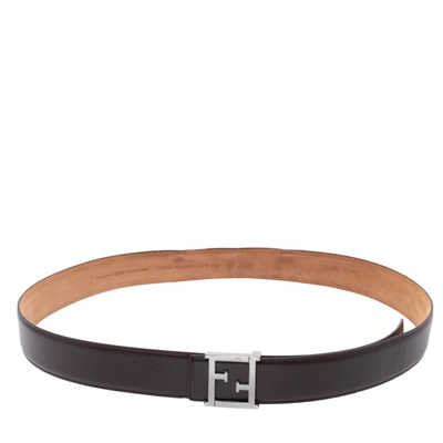 Pre-owned Fendi Dark Brown Leather Ff Logo Belt 100cm