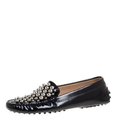 Pre-owned Tod's Black Leather Embellished Driving Slip On Loafers Size 37