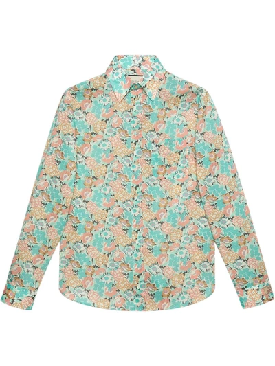 Shop Gucci Liberty Floral-print Shirt In Blue