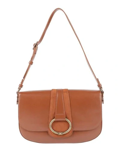 Shop Elisabetta Franchi Shoulder Bag In Tan