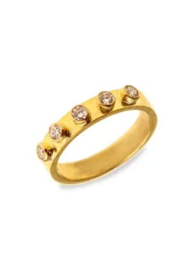 Shop Elizabeth Locke Stone Hammered 19k Yellow Gold & Diamond Stack Ring