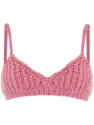 Shop Alanui V-neck Knitted Crop Top In Pink