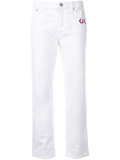 Shop Karl Lagerfeld Logo-print Slim-fit Jeans In White