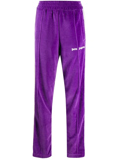 Shop Palm Angels Velvet-effect Side-stripe Track Pants In Purple