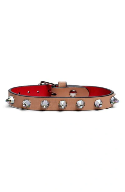 Shop Christian Louboutin Loubilink Crystal Studded Leather Bracelet In Black/ Nude