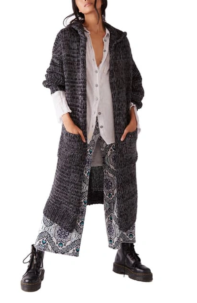 Shop Free People Crofter Hooded Cardigan In Carbon Dust Combo