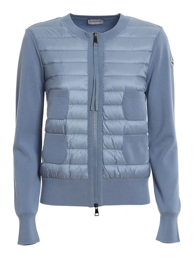 Shop Moncler Quilted Front Cardigan In Light Blue