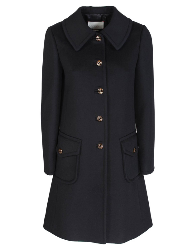 Gucci Gg Martingale Wool Coat With Gold Buttons In Black ModeSens