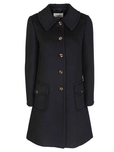 Shop Gucci Wool Coat With Logo Buttons In Black