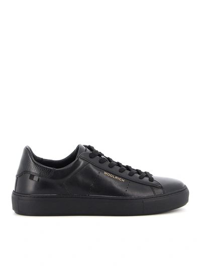Shop Woolrich Hammered Leather Heel Tab Sneakers In Black