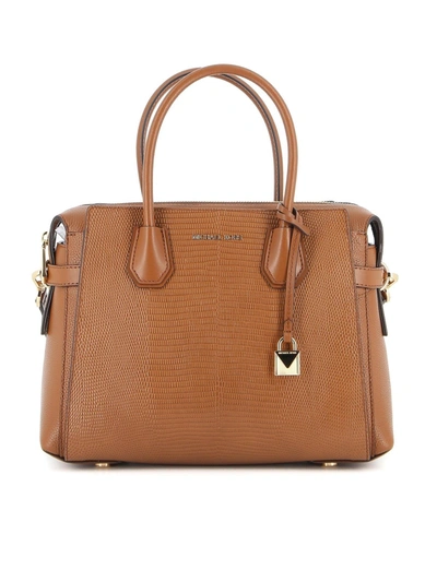 Shop Michael Kors Mercer Medium Leather Handbag In Brown