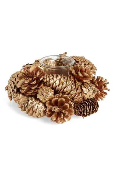 Shop Allstate Glitter Pinecone Candleholder In Brown Gold