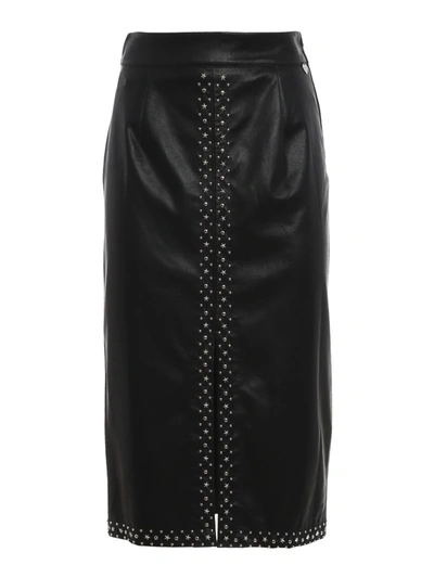 Shop Twinset Studded Faux Leather Longuette Skirt In Black