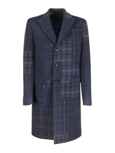 Shop Etro Tartan Patterned Wool Coat In Blue