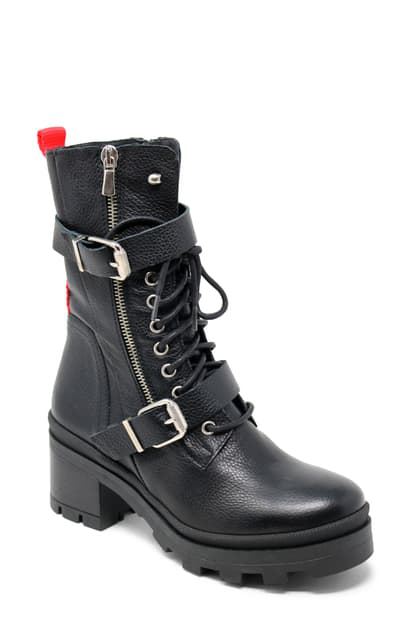Charles David Women's Jessy Buckled Lace Up Zip Boots In Black Leather ...