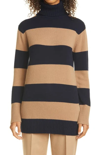 Shop Max Mara Nastro Stripe Wool & Cashmere Turtleneck Sweater In Ultramarine