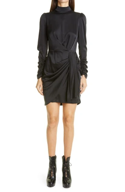 Shop Zimmermann Ladybeetle Drape Long Sleeve Stretch Silk Minidress In Black