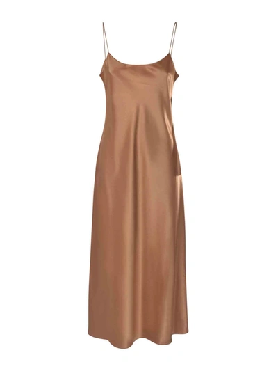 Shop Theory Satin Dress In Bronze Color In Brown
