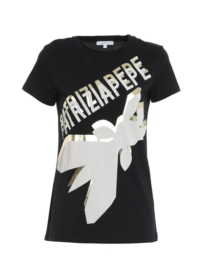 Shop Patrizia Pepe Fly Logo Print T-shirt In Black