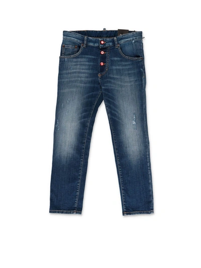 Shop Dsquared2 Blue Jeans With Logo Buttons