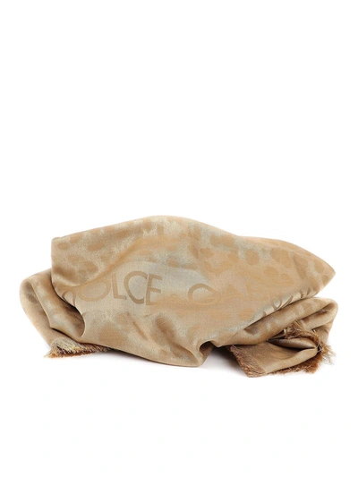 Shop Dolce & Gabbana Leo Pattern Silk Blend Scarf In Beige