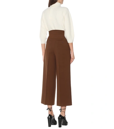 Shop Max Mara High-rise Wide-leg Wool Pants In Brown