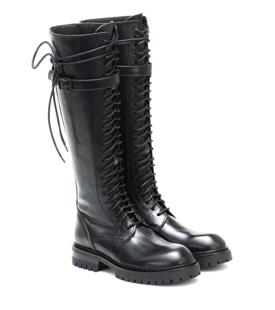 Shop Ann Demeulemeester Lace-up Leather Knee-high Boots In Black