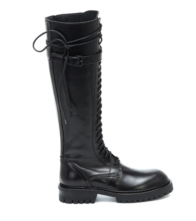 Shop Ann Demeulemeester Lace-up Leather Knee-high Boots In Black