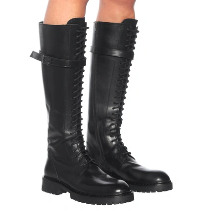 Shop Ann Demeulemeester Lace-up Leather Knee-high Boots In Black