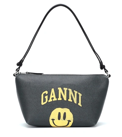 Shop Ganni Logo Shoulder Bag In Black