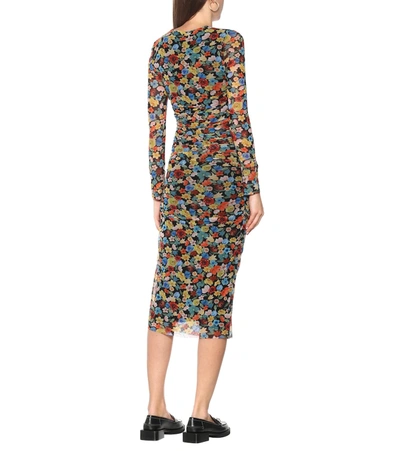 Shop Ganni Floral Midi Dress In Multicoloured