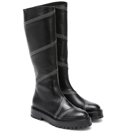 Shop Alaïa Studded Leather Knee-high Boots In Black