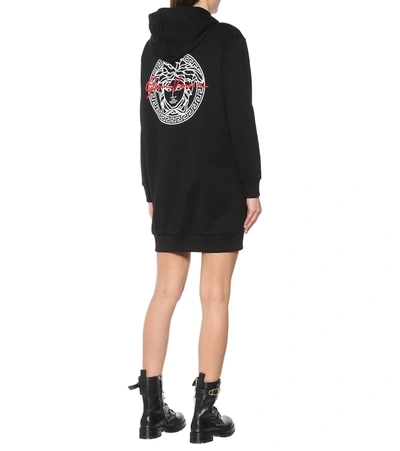 Shop Versace Logo Cotton-jersey Hoodie In Black