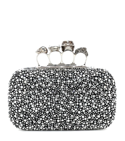 Shop Alexander Mcqueen Four Ring Crystal-embellished Clutch In Silver