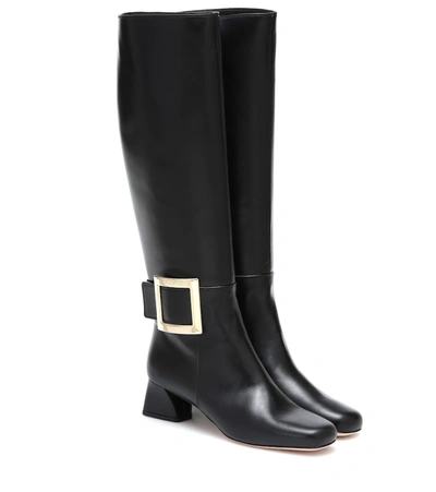 Shop Roger Vivier Très Vivier Leather Knee-high Boots In Black