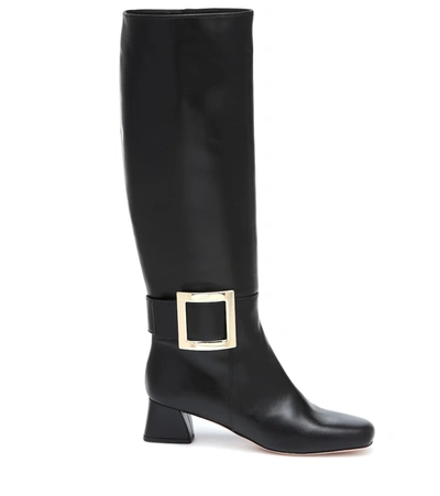 Shop Roger Vivier Très Vivier Leather Knee-high Boots In Black