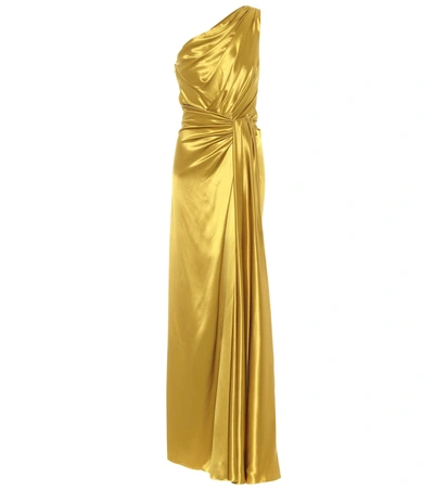 Shop Dolce & Gabbana One-shoulder Silk-satin Gown In Gold