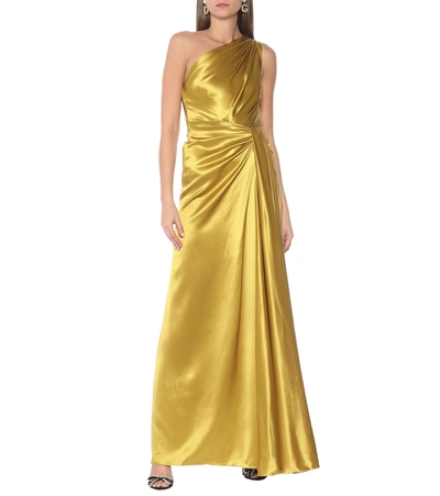 Shop Dolce & Gabbana One-shoulder Silk-satin Gown In Gold
