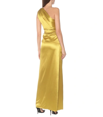 Shop Dolce & Gabbana One-shoulder Silk-satin Gown In Gold