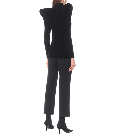Shop Balenciaga Pagoda Cable-knit Chenille Sweater In Black