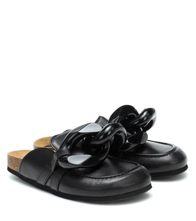 Shop Jw Anderson Chain-trimmed Leather Slippers In Black