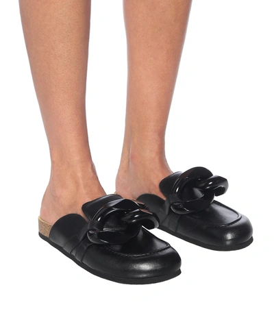 Shop Jw Anderson Chain-trimmed Leather Slippers In Black