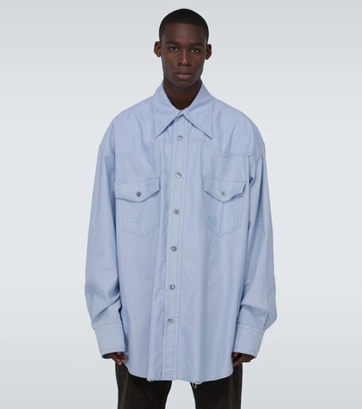 Shop Marni Distressed Oversized Western Shirt In Blue