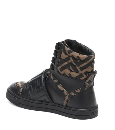 Shop Fendi Ff Leather High Top Sneakers In Black
