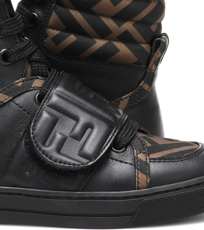 Shop Fendi Ff Leather High Top Sneakers In Black
