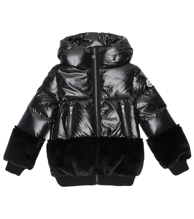 Kids' Logodec Faux Fur-trimmed Down Jacket In Black