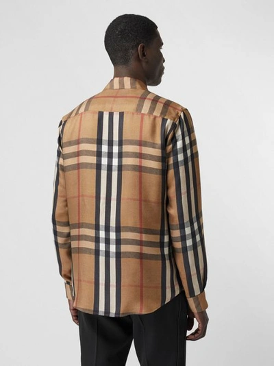 Shop Burberry Classic Fit Check Silk Twill Reconstructed Shirt In Birch Brown