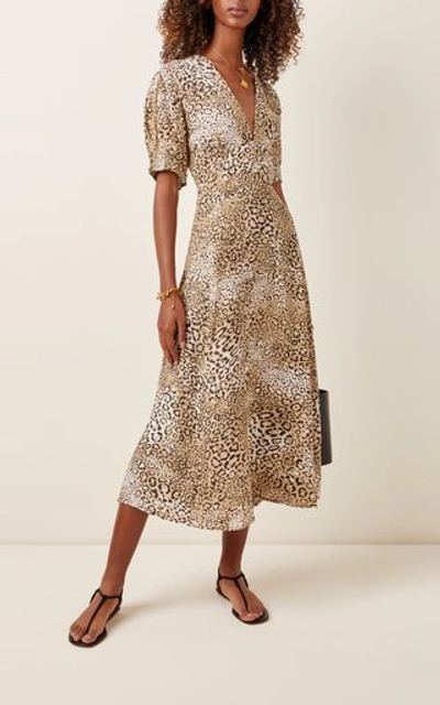 Shop Faithfull The Brand Meadows Leopard-print Crepe Midi Dress In Animal