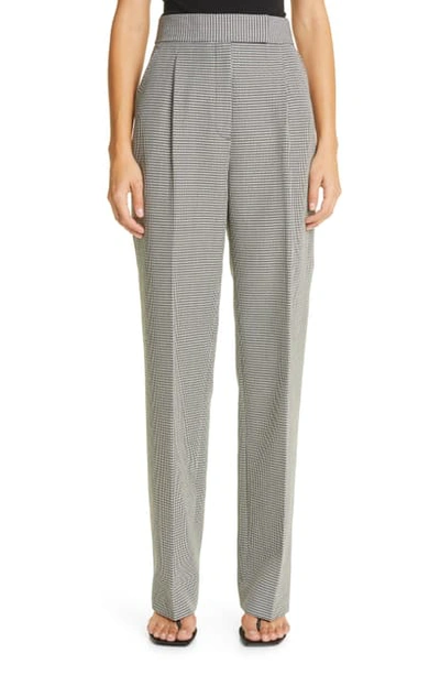 Alexander Wang Chain-embellished Houndstooth Wool-blend Straight-leg Pants In Black/white